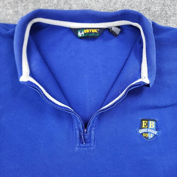 Vintage Eddie Bauer Shirt Mens Large Blue Gray EBTEK 1/4 Zip Polo Short Sleeve - Picture 3 of 16